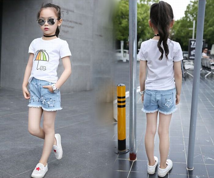 Short Pants - 子供服 ショートパンツ 子供 デニム 女の子 キッズ ショートパンツ カットオフデニム フリンジデニム