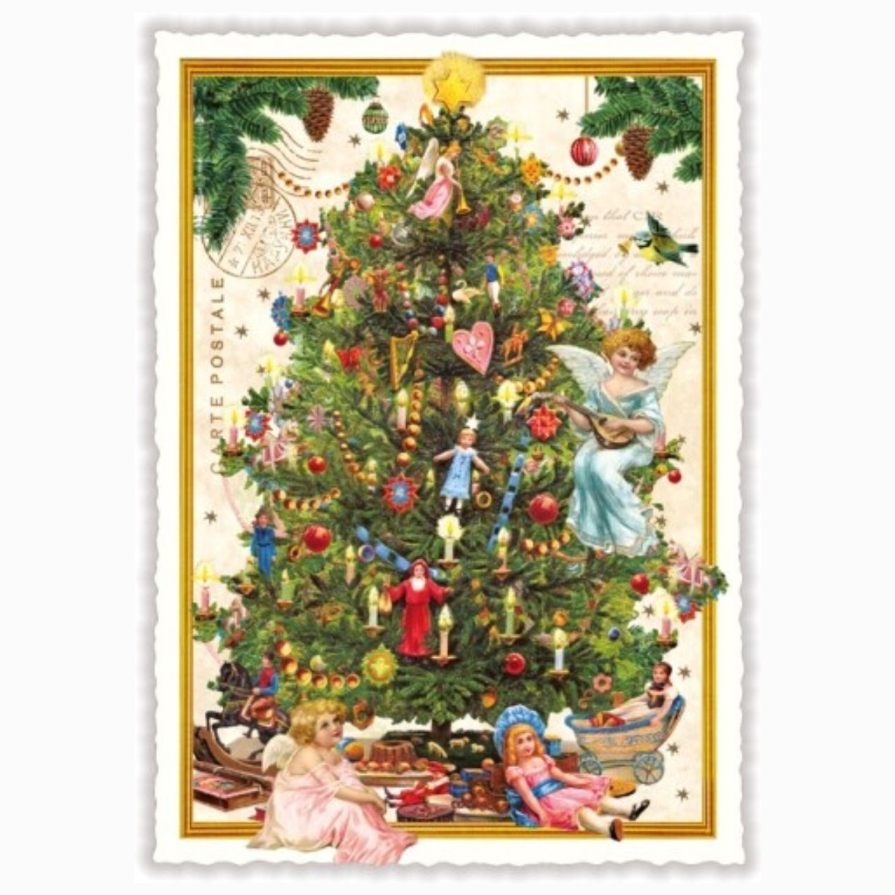 クリスマスツリーの天使 ポストカード ハガキ 105×148mm ラメ グリッター ダイカット 天使 エンジェル エンゼル 贈り物 ギフト お便り プレゼント アンティーク インテリア クリスマス 誕生日 可愛い おしゃれ 飾る 長方形
