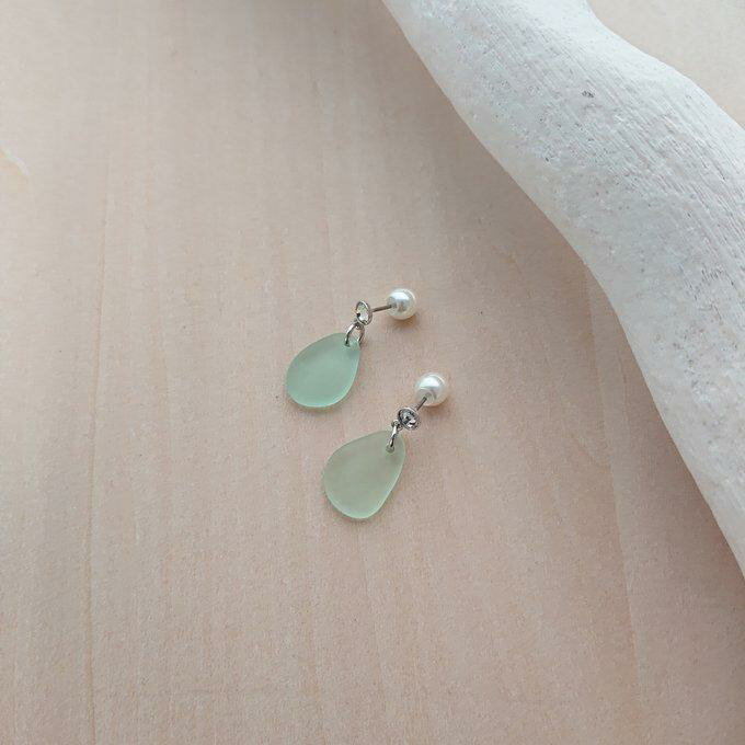 グリーン シーグラス ＆ クリスタル ピアス キャッチパール 69-sg-pi プレゼント ギフトのサムネイル