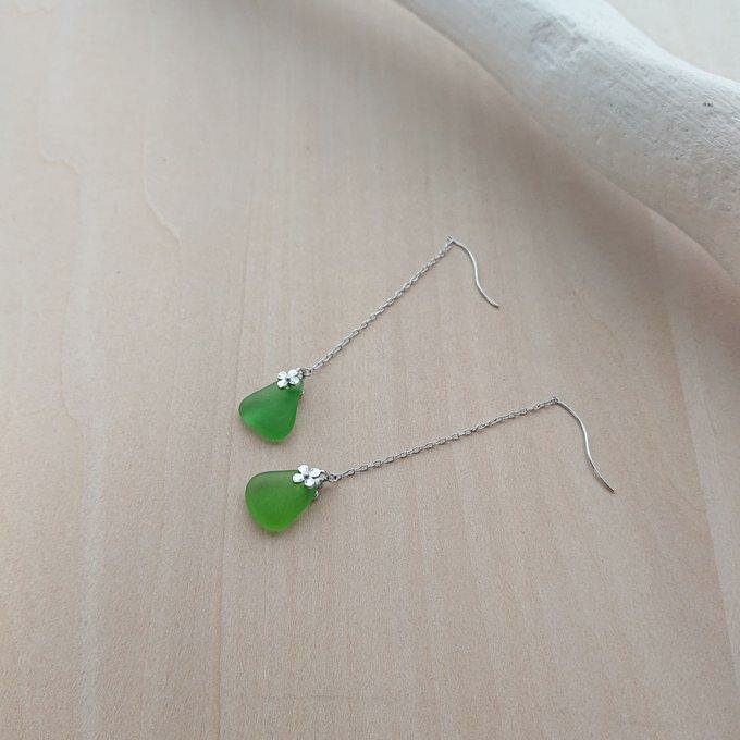 シーグラス ピアス アメリカン プルメリア調 グリーン 65-sg-pi プレゼント ギフト(4)