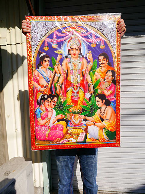 木製合板に描かれたヒンズーの神々たち ヒンズー神その9 88cm×60cmの大きいサイズでインパクト大 エス..