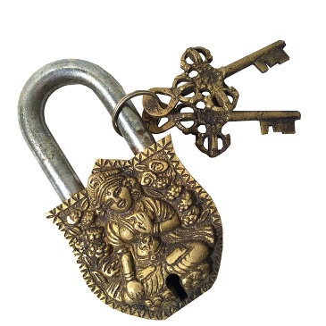 ネパールの南京錠！女神モチーフと梵字がアクセントの南京錠です/エスニック/アジアン雑貨