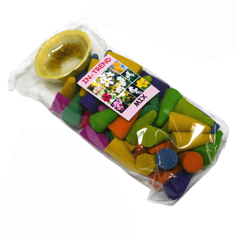 お香 タイのお香 コーン香ミックスアソートお香皿付き 披露宴などのプチプレゼントにも最適 フレグランス系の香りでとてもいい香りですよ インセンス インド香 アジ...