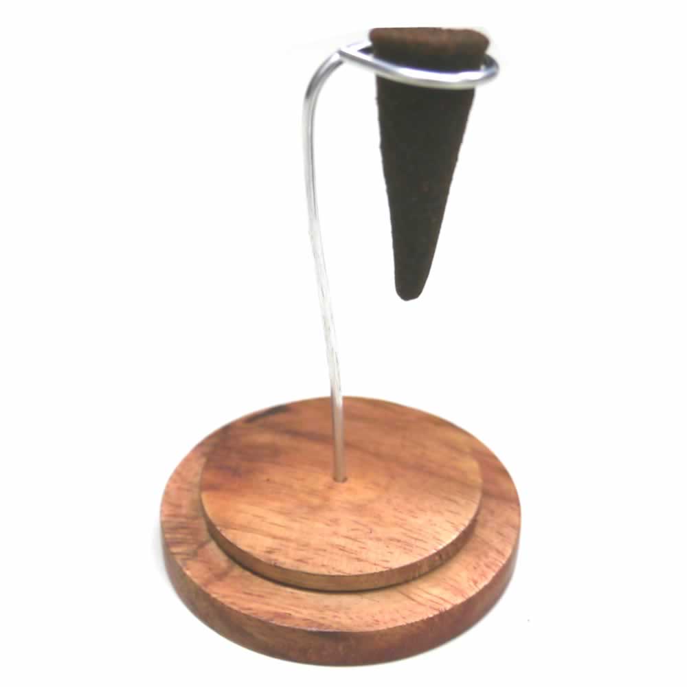 最後まで燃焼させるコーン香逆さ吊り用ホルダー付属 シーシャムウッドスモールラウンドお香たて ポスト投函配送選択可能です インセンスホルダー