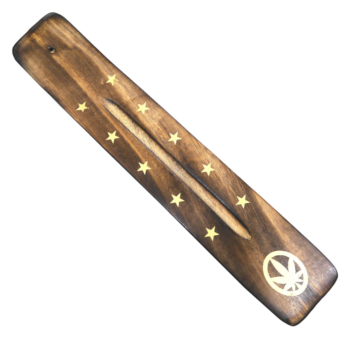 マンゴーウッド平型ワイド香たて カナビス柄 インセンスホルダー インド香やネパール香などに お香立て ポスト投函配送選択で送料無料です