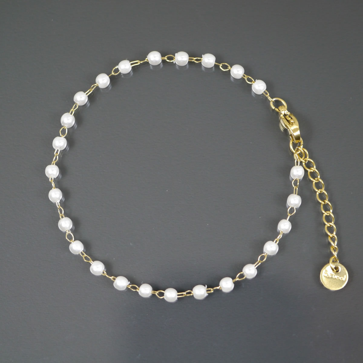 ステンレス製 パール ブレスレット サージカルステンレス SUS304 金属アレルギー レディース シンプル ゴールド チェーン 大人 アンクレットhappyhour accessory 50020010