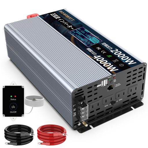 ROARBATT 12V 2000W Co[^[ g uԍő4000W DC12VAC100ɕϊ Rt 50/60HZؑ։\ ACRZg~4AUSB\Pbg~2 ԍڂƒpd דd0.4-0.8A zd O