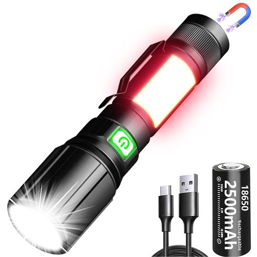REHKITTZ 懐中電灯 超高輝度1600ルーメン フラッシュライト3 IN 1(赤、白、UVライト)ブラックライト USB充電式LED 2500MAH大容量18650バッテリー(実用点灯10~30時間)懐中電灯 強力