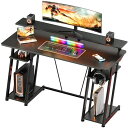 YETOM ゲーミングデスク PCデスク ゲームデスク 幅135CM GAMING DESK 机 PCデスク パソコンデスク炭素繊維天板 Z字脚 モニター台付き オフィスデスク 二つ収納ラック2段付き 台下区分収納対応 黒い(3)