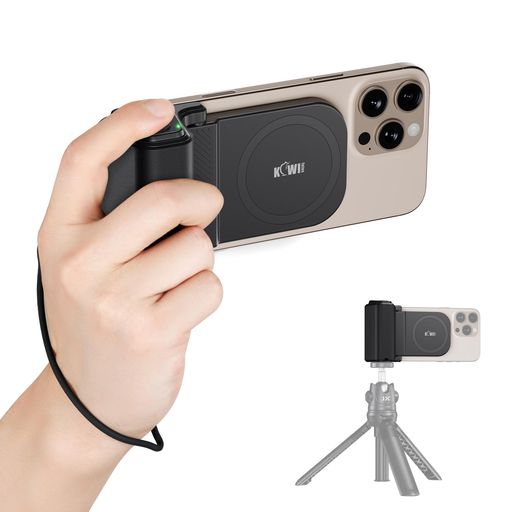 KIWIFOTOSアップグレード版スマホグリップMAGSAFE対応スマホホルダースマホスタンド自撮り用より良いグリップ感ワイヤレスリモコン付き1/4ネジ穴付きIPHONE16151413ANDROID自撮り棒三脚に対応