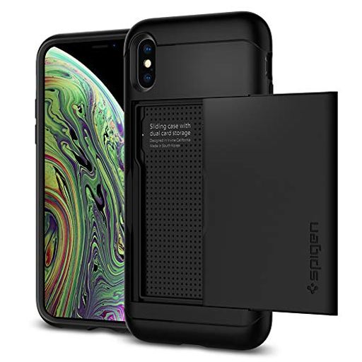 SPIGEN IPHONE XS ケース/IPHONE X ケース カード収納 耐衝撃 米軍MIL規格取得 5.8インチ 対応 IC カード収納 ワイヤレス充電 画面保護 レンズ保護 衝撃吸収 スリム・アーマー CS 057CS22155 (ブラック)