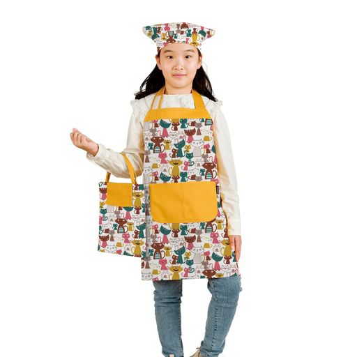 [JACKIE&YORK]エプロン子供キッズ三角巾収納バッグ付き着脱簡単小学生男女兼用かわいいシンプルホコリ..