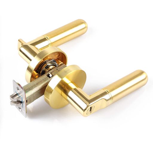 堅塁金物頑丈な亜鉛合金、激しい引き裂きに強い、ドアノブ鍵付きレバーハンドル錠室内寝室に適用重く厚さ34-54mmのドアに最適(鍵付き-金)