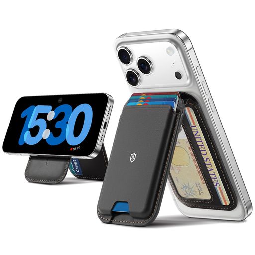 SHIELDONスマホスタンドカードケース本革レザー磁力吸着角度調節可6枚カード収納[RFIDブロッキング]磁力ケースとiPhone17/16/15/14/13/12/Plus/Pro/ProMax/Airシリーズ対応レトロブラック