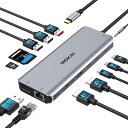 【13 IN 1ノートパソコンUSB-Cドッキングステーション】この13 IN 1ドッキングステーションはプラグアンドプレイ、使いやすいです。追加のドライバは必要ありません。USB Cラップトップ(THUNDERBOLT 3ポートまたはUSB 3.1 TYPE C GEN2ポート付き)用に特別に設計され、ラップトップを拡張:2つの4K HDMIポート、DISPLAY ポート、ギガビットイーサネットポート、オーディオポート、USB C PDポート、SD&amp;TFカードリーダー、2*USB C 3.1、1*USB A 3.1ポート、2*USB A 2.0ポート。 【トリプル・ディスプレイ・ドッキング・ステーション】MOKIN ドッキングステーションHDMI2つには3つのHDビデオ出力ポートが付属しています。 2つのHDM出力、1つのDP出力、ノートパソコンの1つのスクリーンを通して、同時に3つのマルチスクリーンディスプレイを楽しむことができます。