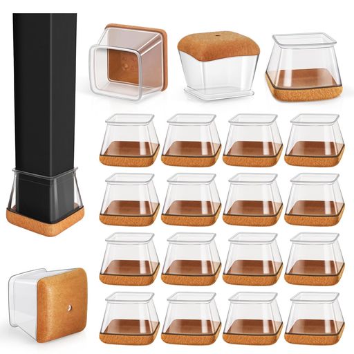 椅子脚カバー四角椅子の脚カバー椅子脚カバーシリコン家具足傷防止防音傾斜した足適用角脚用フェルト巻16個透明L-27-36mm(3)