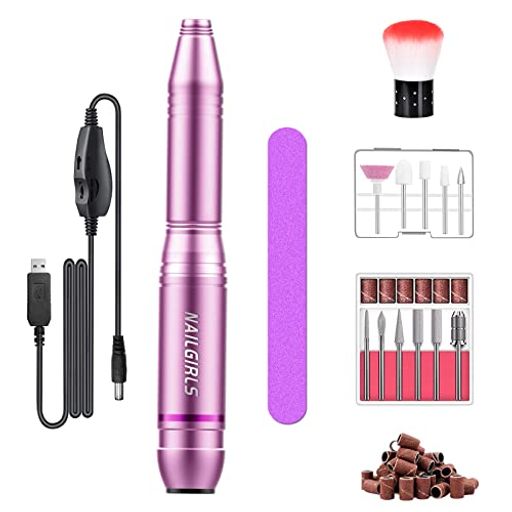NAILGIRLS 電動ネイルマシン 11個のビット ネイルマシン ビット ジェルネイル オフ キット ネイルケア 爪磨き 甘皮処理 甘皮ケア 正逆回転 無段階変速 USB給電 自宅サロン用(ピンク)