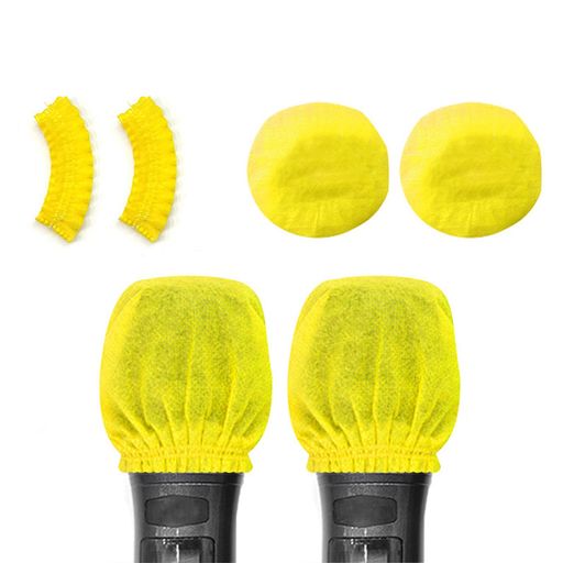 50個入マイクカバー使い捨て不織布抗菌防塵雑音防止講演カラオケ用(イエロー)