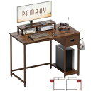 PAMRAY デスク 幅98CM×奥行50CM パソコンデスク モニター台付き 机 PCデスク 在宅ワークデスク オフィスデスク 引き出し付き 組立簡単 ラック付き 勉強机 ビンテージ(3)