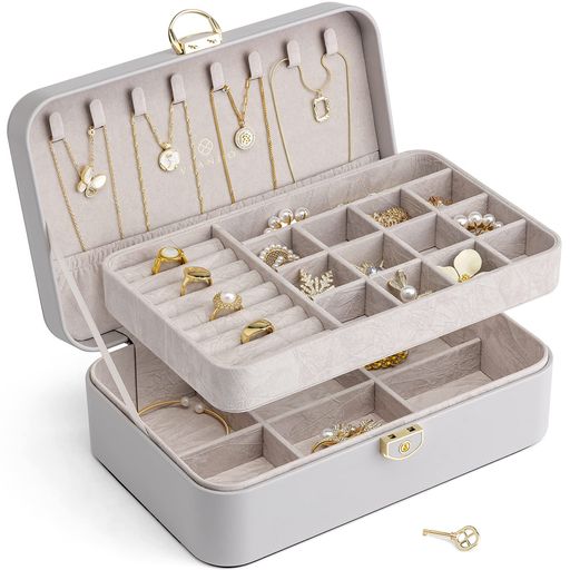 Vlandoジュエリーケースおしゃれ引き出し大容量鍵付きアクセサリー収納ボックスネックレスイヤリングリングブレスレット収納ボックスジュエリーボックス携帯用ミニアクセサリー持ち運…
