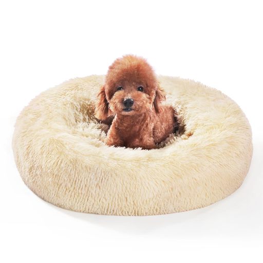 猫 ベッド 犬 ベッド クッション ペット グッズ - ラウンド型 もふもふ OYANTEN 丸型 ドーナツふわふわ もこもこ ぐっすり眠る 洗える キャット 通年 猫用 小型犬用 ペット用品 (60cm, ベージュ)