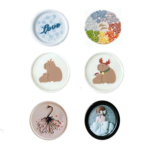 DEVENTORZシーリングスタンプヘッドセット【6個入り】印鑑封筒専用ヘッド手芸用品誕生日の封筒の装飾交換部品パーツワックスプリント手作り様々なスタイルに対応...