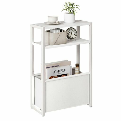 IBUYKEスリムサイドテーブル布袋付き収納棚付き幅43x奥行18x高さ65cm3段ベッド横マガジンラック小型ラ..