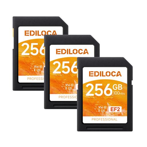 Ediloca EF2【3枚セット】256GB SDカード UHS-I Class10 U3 V30 高速 最大読取速度 100MB/s 最大書込速度 90MB/s メモリカード 4K/フルHD対応