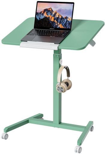 ETHU90°角度調整モバイルスタンディングデスクサイドテーブル幅65cmガス圧式無段階昇降高さ調節76-110c..