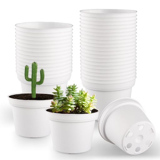 観葉植物育苗ポット多肉植物2.5号ミニプランター60個セット排水穴付きPPプラスチック植木鉢軽量防滑マット仕上げ(ホワイト)