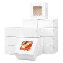 ケーキボックス透明窓付き50個セット10.2*10.2*6.7cm折り畳みケーキ箱4号用白ラッピングボックス正方形カップケーキボックスギフトボックスお菓子ドーナ...
