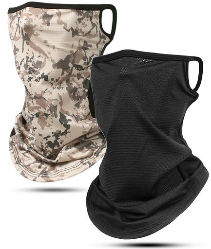 [Andeor]フェイスカバーuvカット夏用【接触冷感-5°C・付けていないような呼吸で楽】ネックガード冷感ネックウォーマー日焼け防止(ブラック+迷彩柄-イエロー)