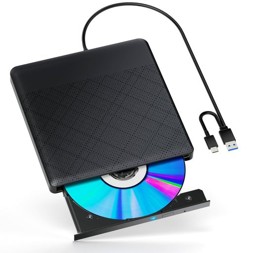 FLOSPHEN CD DVDドライブ 外付け USB3.0 +TYPE-Cポート付き ポータブル CD/DVDプレイヤードライブ CD/DVD ディスク読み込み 書き込み 再生 プレイヤー 焼き ダビング対応WINDOW/MAC OS対応