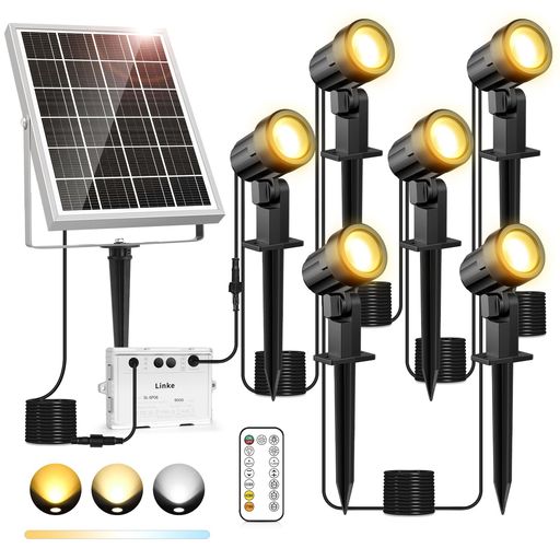 Linkeスポットライトソーラー式アップライトガーデンライトライトアップ6灯1200LM20時間連続点灯屋外IP..