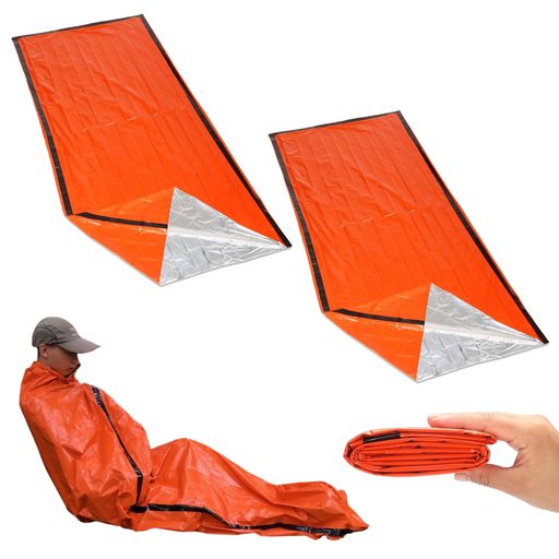 EastLeafエマージェンシーシートアルミブランケットアルミシート防災防災用品防寒非常用保温遮熱繰り返し軽量大きめ[寝袋型213x91cm](シートのみ2セット)