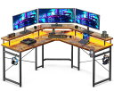 ODKゲーミングデスクコンセント付きパソコンデスク机幅129収納desk仕事用l字デスク在宅勤務組立簡単ビンテージ(3)