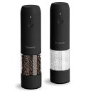 電動ペッパーミル、USB充電式自動塩こしょう挽き器-胡椒ミル、粗さ調節可能、LEDライト付き、リフィル可能(2個セット、ブラック)