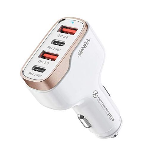 SUNDA USB C 自動車用急速充電器(ファーストカーチャージャー)40W、 ポート四つ付きの急速充電器アダプター、デュアルTYPE C PD 20Wが搭載して 「アイフォーンIPHONE15/14PRO/マックス/IPHONE13/PAD