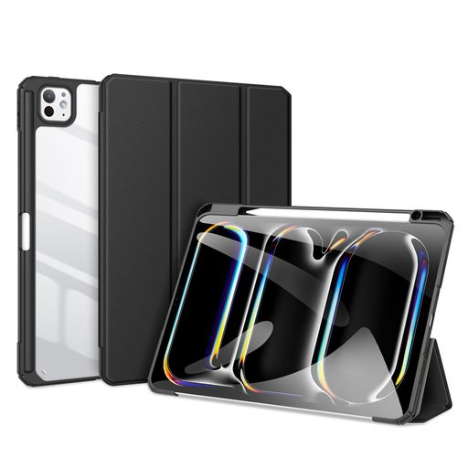 FOR IPAD PRO 11インチ(2024、第5世代) ケース カバー ペンホルダー付き 全保護ケース 軽量 薄型 TPU キズ防止 裏全透明カバー 三つ折りスマート オートスリープ機能(BLACK)