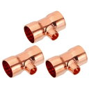 PATIKIL銅継手22x12.7x22.3mm内径縮小T字銅継手3個99.9%3ウェイ純銅パイプチューブコネクタアダプタ減速機熱溶接続付き