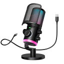 FIFINE USB コンデンサーマイク ゲーム/チャットラウティング PC用 ゲーミングマイク 単一指向性 RGB制御 音量調整 ミュートボタン ノイズキャンセリング機能 DISCORD ゲーム実況 ライブ配信 ストリーミング(2)