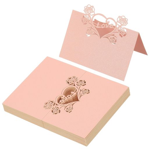 PATIKIL50枚ウェディング席札レーザーカットローズラブハートテーブル席札折りたたみテントカード名前カードテーブルセッティングウェディングレセプションビュッフェピンク