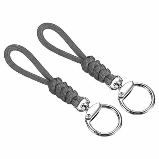 PATIKILパラコードランヤードクラスプ付き120mm2個リストキーチェーンコード金属フックストラップキーホイッスルIDカードバッジホルダー用グレー