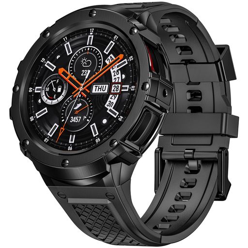 MIOHHRステンレススチールケースカバー付きシリコンストラップ互換性SAMSUNGGALAXYWATCH5PRO45MMバンド保護ケース男性用(ブラック)