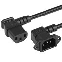 CERRXIAN90°IEC320C14-C13電源コード90度C14オス~C13メス(右)PDU電源延長コードモニター、コンピューター、プリンターに対応0.6M(2)