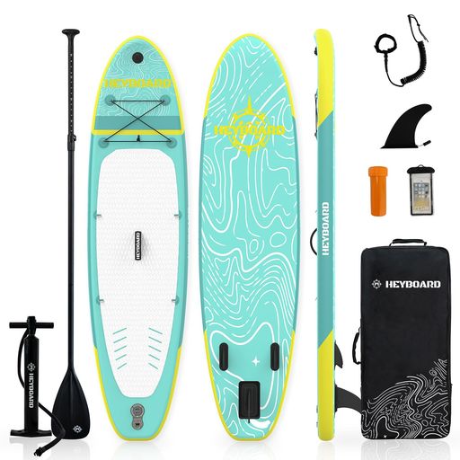HEYBOARDSUPボードスタンドアップパドルボードSUPインフレータブルパドルボード安定性滑り止め初心者SUPセット320CM(長さ)x81CM(幅)x15CM(厚さ)Dリング付き(ミントグリーン・イエロー) HEYBOARDSUPボードスタンドアップパドルボードSUPインフレータブルパドルボード安定性滑り止め初心者SUPセット320CM(長さ)x81CM(幅)x15CM(厚さ)Dリング付き(ミントグリーン・イエロー)