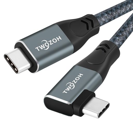 Twozoh ライトアングル USB 3.2 Gen 2ケーブル 90° USB C 20Gbps データ転送 100W PD 高速充電コード USB Type Cケーブル 携帯電話、ノートパソコン、Steam Deck、タブレット、SSD