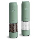 電動ペッパーミル、USB充電式自動塩こしょう挽き器-胡椒ミル、粗さ調節可能、LEDライト付き、リフィル可能(2個セット、セージ)