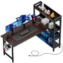 COMHOMAゲーミングデスクパソコンデスクl字コンセント/棚/led付きモニターアーム対応棚板高さ調節可能多層収納壁面収納パンチングボード頑丈なフレーム左右組み換え自由フック/ラック付…(3)