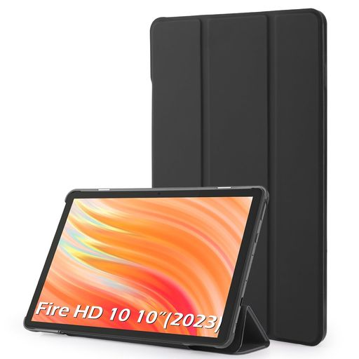 SimpeakFireHD1010’’2023対応ケース第13世代FireHD1010インチ用の全面保護カバー肌感PUレザーとPC薄型超軽量オートスリープ機能付き三つ折スタンドタブレット保護ケースブラックの商品画像